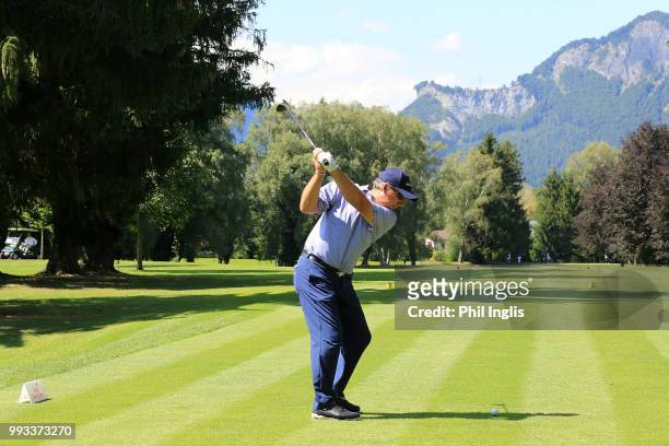 Barry Lane of England in action during Day Two of the Swiss Seniors Open at Golf Club Bad Ragaz on July 7, 2018 in Bad Ragaz, Switzerland.