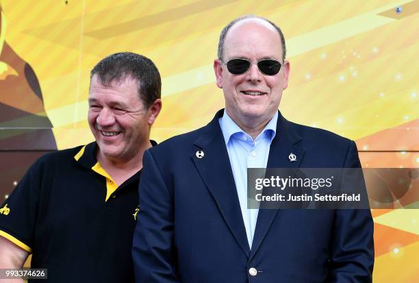 Podium / Albert II Prince of Monaco / during the 105th Tour de France 2018, Stage 1 a 201km from Noirmoutier-En-L'ile to Fontenay-le-Comte on July 7,...