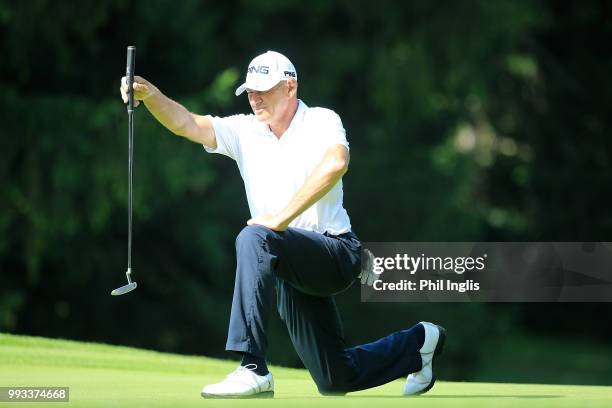 Peter Fowler of Australia in action during Day Two of the Swiss Seniors Open at Golf Club Bad Ragaz on July 7, 2018 in Bad Ragaz, Switzerland.