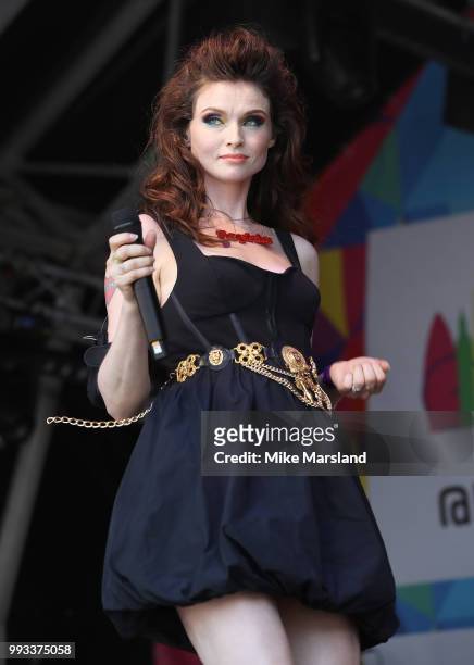 Sophie Ellis-Bextor performs on the Trafalgar Square Stage during Pride In London on July 7, 2018 in London, England. It is estimated over 1 million...