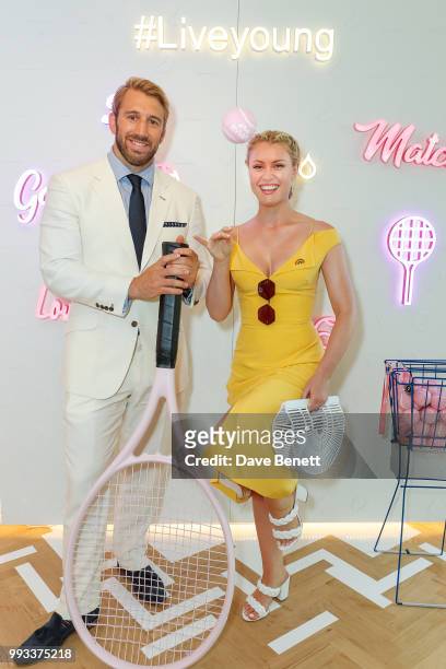 Chris Robshaw and Camilla Kerslake attend the evian Live Young Suite at The Championship at Wimbledon on July 7, 2018 in London, England.