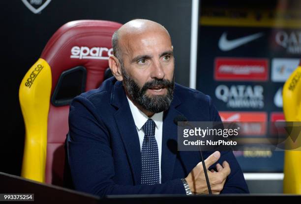 Sport Director Ramon Rodriguez Verdejo Monchi during the press conference at the AS Roma Training Centre on July 07, 2018 in Rome, Italy.