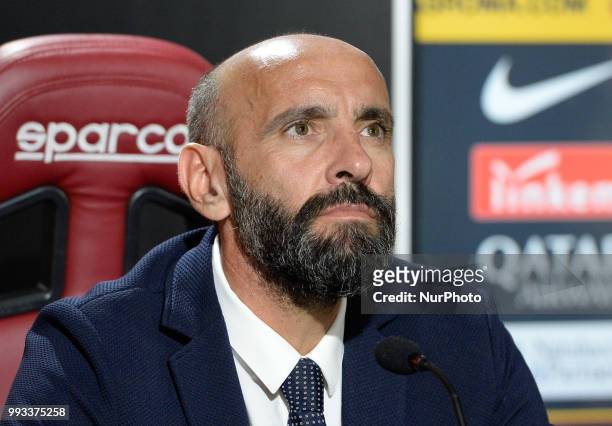 Sport Director Ramon Rodriguez Verdejo Monchi during the press conference at the AS Roma Training Centre on July 07, 2018 in Rome, Italy.