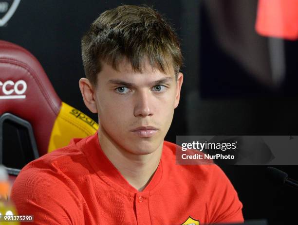 New signing Ante Coric during the press conference at the AS Roma Training Centre on July 07, 2018 in Rome, Italy.