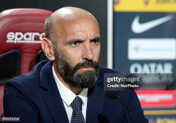 Sport Director Ramon Rodriguez Verdejo Monchi during the press conference at the AS Roma Training Centre on July 07, 2018 in Rome, Italy.