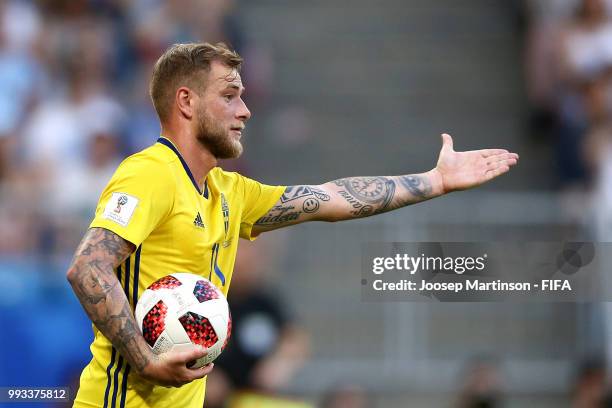 John Guidetti of Sweden reacts during the 2018 FIFA World Cup Russia Quarter Final match between Sweden and England at Samara Arena on July 7, 2018...