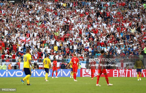 General view inside the stadium as England fans show their support during the 2018 FIFA World Cup Russia Quarter Final match between Sweden and...