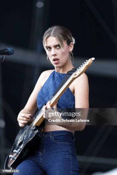 Wolf Alice band singer's Ellie Rowsell performs on stage with her band during Arras' Main Square festival day 2 on July 7, 2018 in Arras, France.