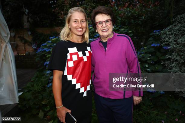 Daria Gavrilova with 1968 Wimbledon champion Billie Jean King pose for a photo at Tennis Australia's annual Aussie Wimbledon barbecue, honouring 1968...