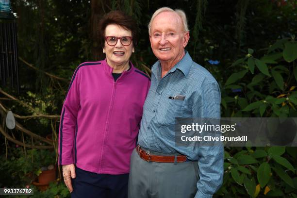Wimbledon champions Billie Jean King and Rod Laver pose for a photo at Tennis Australia's annual Aussie Wimbledon barbecue, honouring 1968 runner-up...