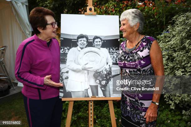 Wimbledon champion Billie Jean King and runner-up Judy Dalton at Tennis Australia's annual Aussie Wimbledon barbecue, honouring 1968 runner-up Judy...