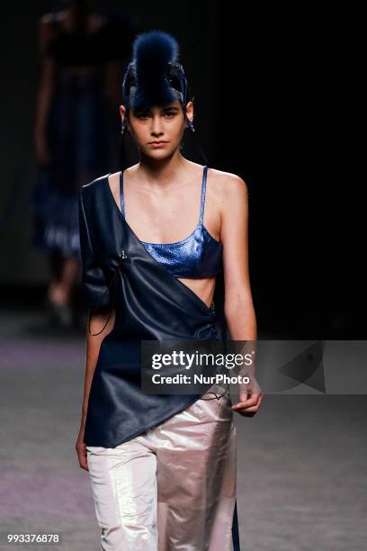 Model presents a creation by Spanish DOMINNICO at the fashion show at the EGO Mercedes-Benz Fashion Week Madrid Spring-Summer 2019, in IFEMAMadrid,...