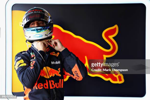 Daniel Ricciardo of Australia and Red Bull Racing prepares to drive during qualifying for the Formula One Grand Prix of Great Britain at Silverstone...