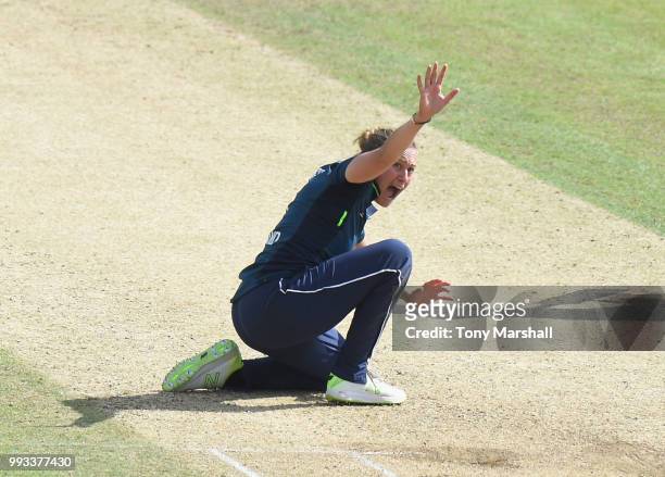 Laura Marsh of England Women makes an appeal for LBW during the 1st ODI: ICC Women's Championship between England Women and New Zealand Women at...