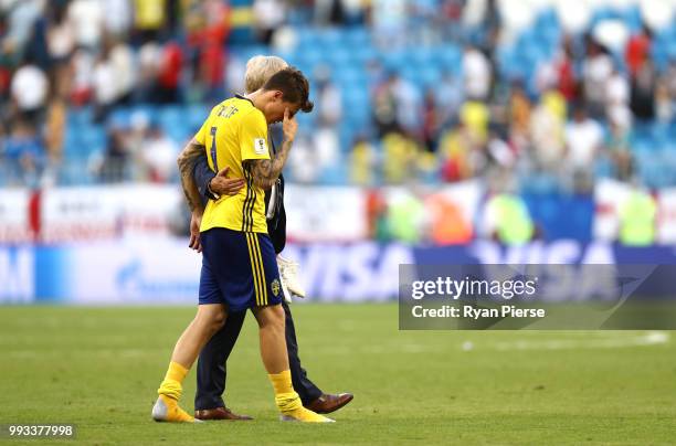 Victor Lindelof of Sweden shows his dejection following the 2018 FIFA World Cup Russia Quarter Final match between Sweden and England at Samara Arena...