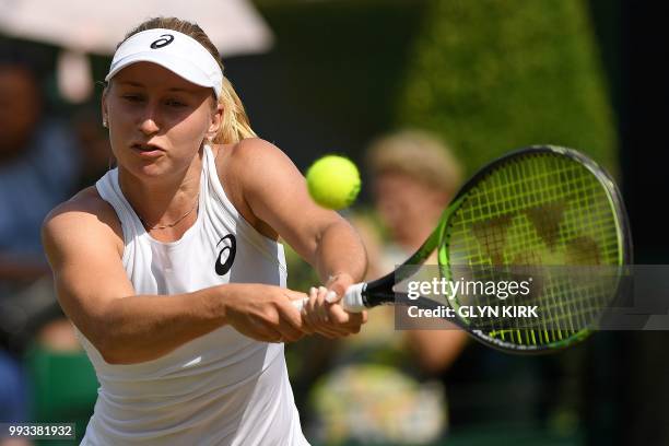 Australia's Daria Gavrilova returns against Belarus' Aliaksandra Sasnovich during their women's singles third round match on the sixth day of the...