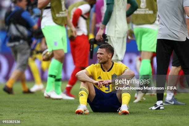 Marcus Berg Ludwig Augustinsson of Sweden looks dejected following his sides defeat in the 2018 FIFA World Cup Russia Quarter Final match between...