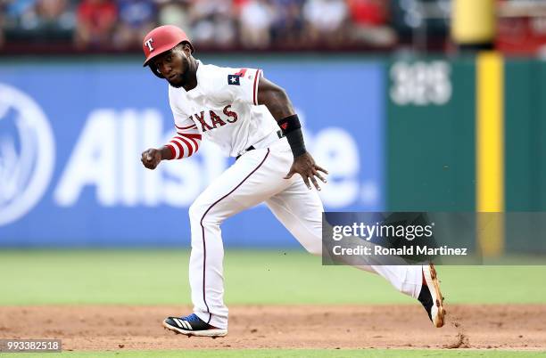 Jurickson Profar of the Texas Rangers at Globe Life Park in Arlington on July 4, 2018 in Arlington, Texas.