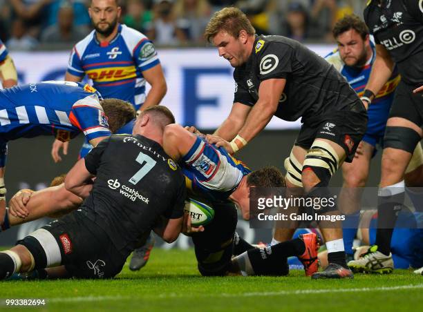 Cobus Wiese of the Stormers during the Super Rugby match between DHL Stormers and Cell C Sharks at DHL Newlands on July 07, 2018 in Cape Town, South...