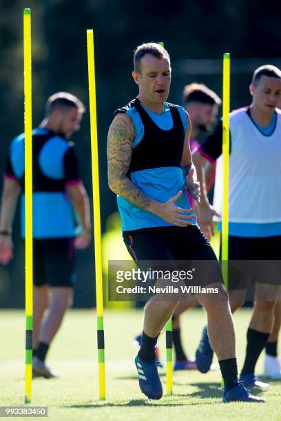 Glenn Whelan of Aston Villa in action during an Aston Villa training session at the club's training camp on July 07, 2018 in Faro, Portugal.