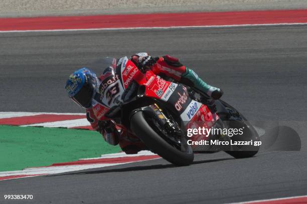 Marco Melandri of Italy and ARUBA.IT RACING-DUCATI rounds the bend during the Race 1 during the WorldSBK Riviera di Rimini - Qualifying on July 7,...