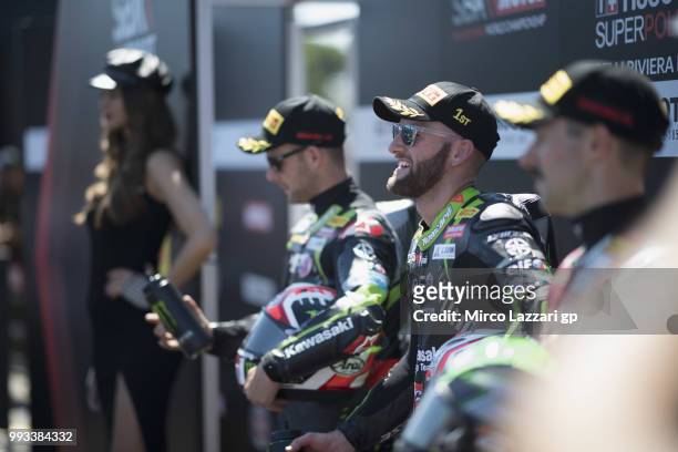 Tom Sykes of Great Britain and KAWASAKI RACING TEAM WorldSBK celebrates the Superpole in Superbike during the WorldSBK Riviera di Rimini - Qualifying...