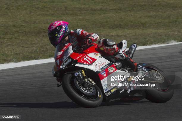 Matteo Ferrari of Italy and Barni Racing Team rounds the bend during the Superstock1000 during the WorldSBK Riviera di Rimini - Qualifying on July 7,...