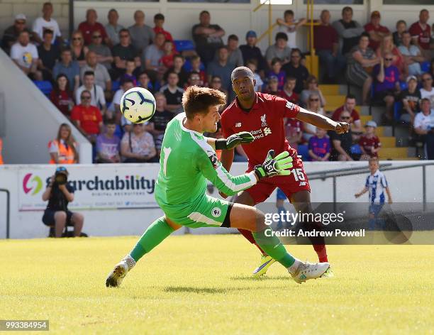 Daniel Sturridge of Liverpool scores a goal during the Pre-season friendly between Chester FC and Liverpool on July 7, 2018 in Chester, United...