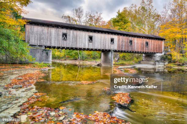olins dewey road covered bridge in autumn - kenneth dewey stock pictures, royalty-free photos & images