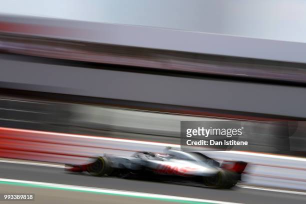 Kevin Magnussen of Denmark driving the Haas F1 Team VF-18 Ferrari on track during qualifying for the Formula One Grand Prix of Great Britain at...