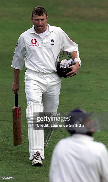Glenn McGrath of Australia dismisses Mike Atherton of England during the 5th day of the 4th Test Match between England and Australia at Headingley,...