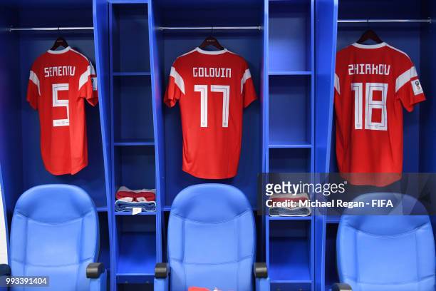General View inside the Russia dressing room prior to the 2018 FIFA World Cup Russia Quarter Final match between Russia and Croatia at Fisht Stadium...
