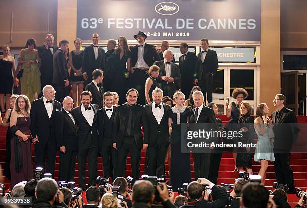 The cast and crew of the film depart the "Wall Street: Money Never Sleeps" Premiere at the Palais des Festivals during the 63rd Annual Cannes Film...