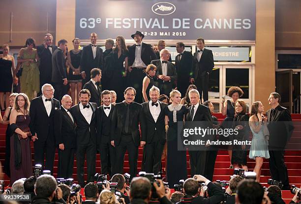 The cast and crew of the film depart the "Wall Street: Money Never Sleeps" Premiere at the Palais des Festivals during the 63rd Annual Cannes Film...