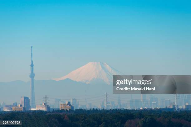 tokyo skytree and mt fuji - hani stock pictures, royalty-free photos & images