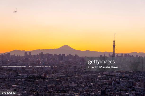 tokyo skytree and mt fuji - hani stock pictures, royalty-free photos & images