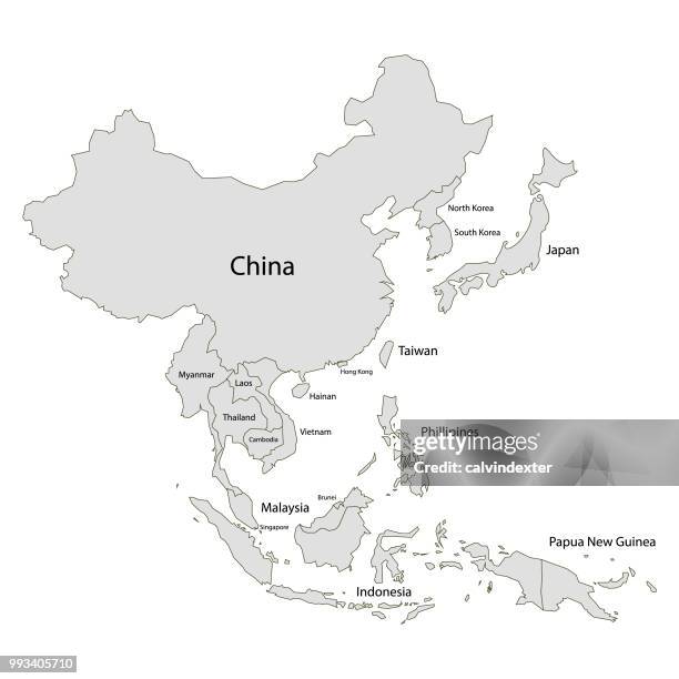 illustrations, cliparts, dessins animés et icônes de carte asie avec les noms de pays - asia pacific map