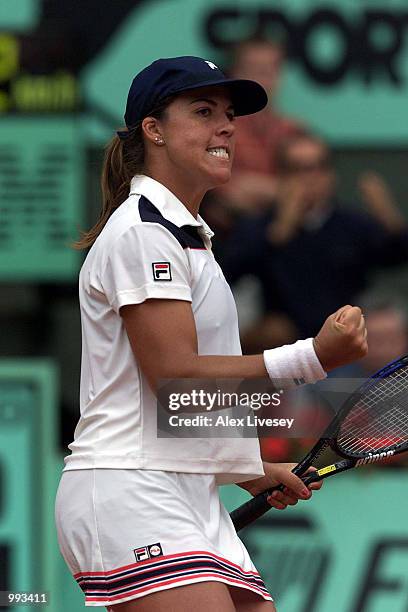 Jennifer Capriati of the USA celebrates after winning her Semi final match against Martina Hingis of Switzerland during the French Open Tennis at...