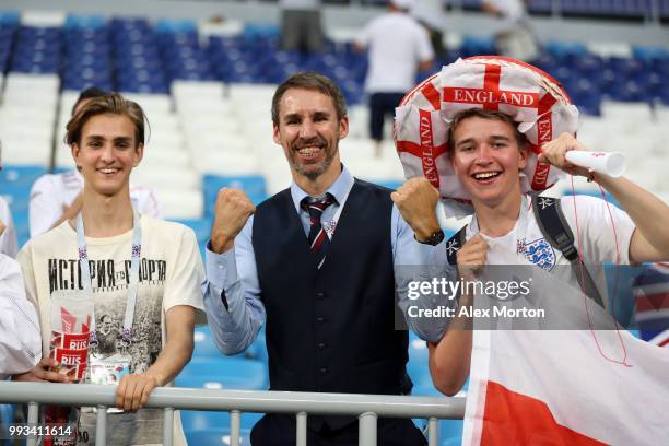 An Gareth Southgate, Manager of England look-a-like celebrates following his sides victory in the 2018 FIFA World Cup Russia Quarter Final match...