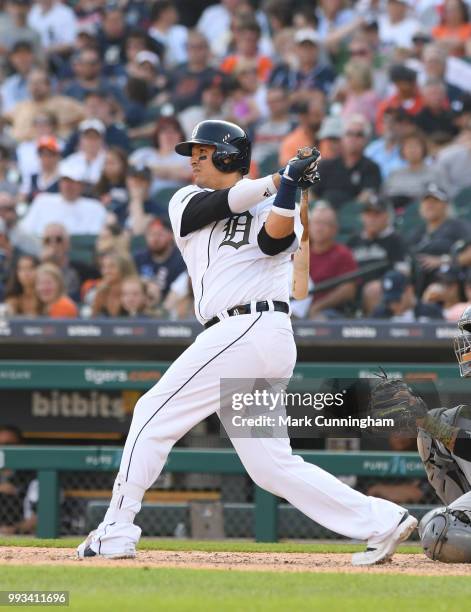 Victor Martinez of the Detroit Tigers bats during the game against the Chicago White Sox at Comerica Park on May 26, 2018 in Detroit, Michigan. The...