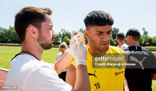 Mahmoud Dahoud of Dortmund looks on during the Lactate Test at Dortmund on July 7, 2018 in Dortmund, Germany.