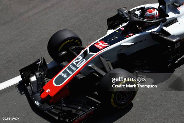 Kevin Magnussen of Denmark driving the Haas F1 Team VF-18 Ferrari on track during qualifying for the Formula One Grand Prix of Great Britain at...