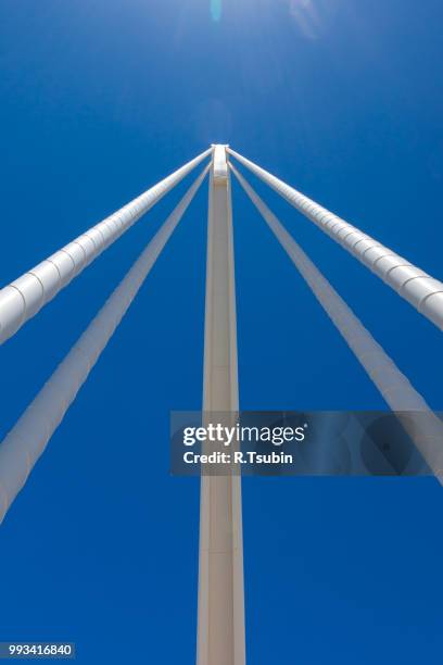 suspension bridge with cables reaching to the deck of the bridge from the columns - inspanning stock pictures, royalty-free photos & images