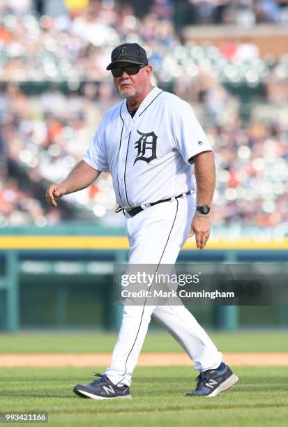 Manager Ron Gardenhire of the Detroit Tigers looks on during the game against the Chicago White Sox at Comerica Park on May 26, 2018 in Detroit,...