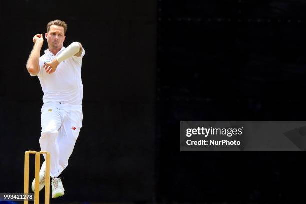 South African cricketer Dale Steyn delivers a ball during the first day of their Tour match against Sri Lanka Board XI at Colombo, Sri Lanka on...