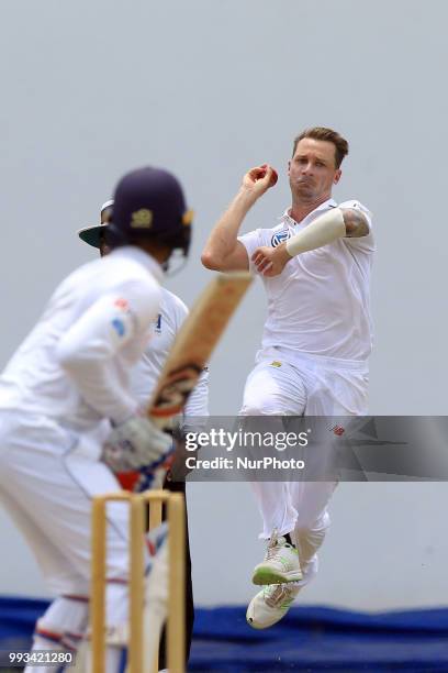 South African cricketer Dale Steyn delivers a ball during the first day of their Tour match against Sri Lanka Board XI at Colombo, Sri Lanka on...