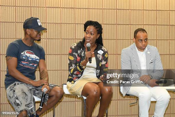 Ne-Yo, Sybil Crum and Princeton Parker attend the 2018 Essence Festival presented by Coca-Cola at Ernest N. Morial Convention Center on July 6, 2018...