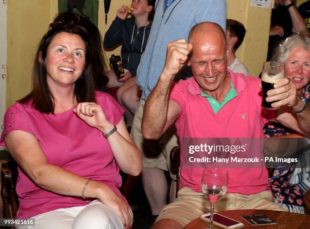 Richard Maxted from England reacts as fans watch the FIFA World Cup quarter final between Sweden and England at Molly's Bar in Letterfrack, Galway.