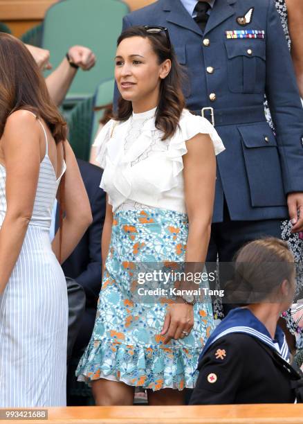 Jessica Ennis-Hill attends day six of the Wimbledon Tennis Championships at the All England Lawn Tennis and Croquet Club on July 7, 2018 in London,...