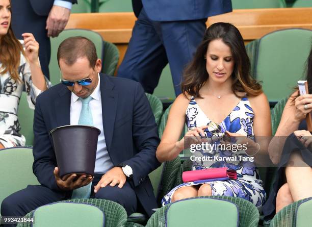 Sergio Garcia and Angela Akins Garcia attend day six of the Wimbledon Tennis Championships at the All England Lawn Tennis and Croquet Club on July 7,...